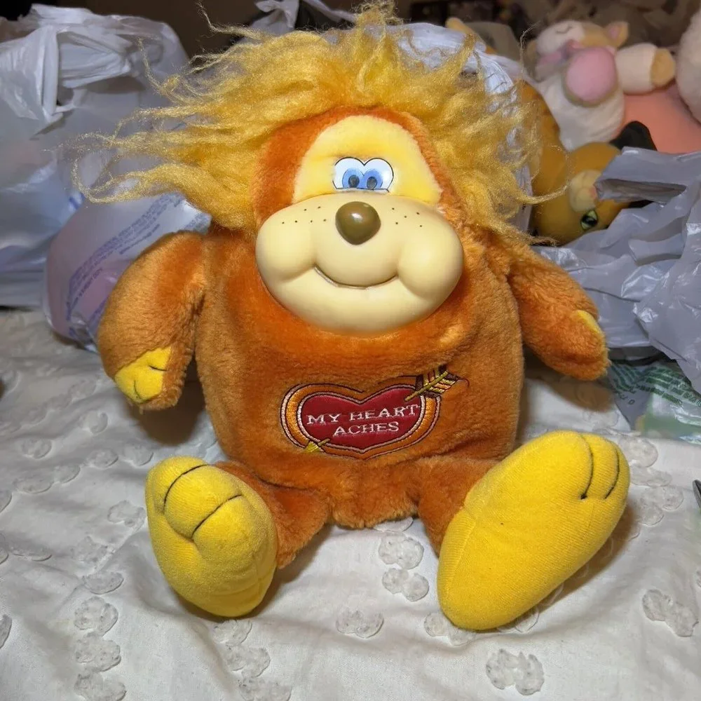 Vintage 1985‎ Animal Toy Imports Orange Rubber Face Plush Stuffed Animal Rare